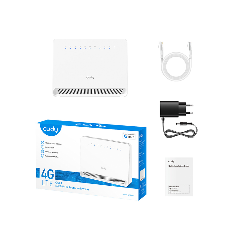 مودم روتر 4G LTE N300 برند کیودی مدل LT400V با پشتیبانی از تماس صوتی (VoLTE)