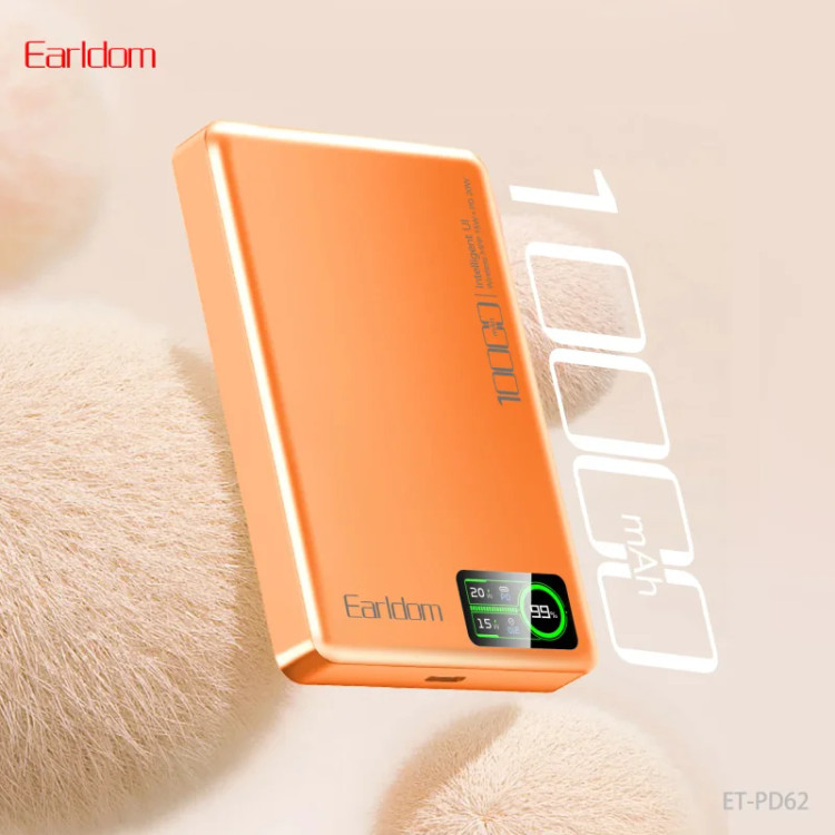 پاور بانک بی سیم فست شارژ ارلدام ET-PD62 PD 20W ظرفیت 10000 میلی آمپر ساعت